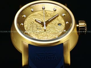 Rare Invicta 18215 Yakuza Automatic Matte Finish Gold - Tone Ip Blue Strap Watch