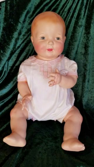 23 " Vintage Life Size Composition And Cloth Baby Boy Doll Tin Eyes,  Hq Restored