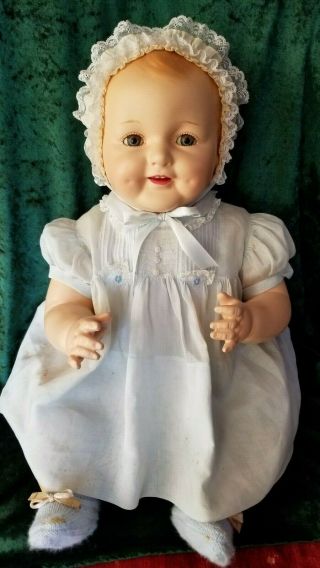 23 " Vintage Life Size Acme Composition And Cloth Baby Happy Smile,  Hq Restored