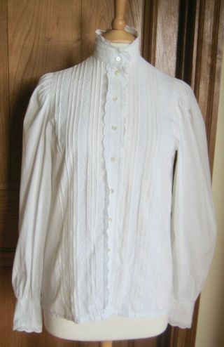 Pretty Vintage White Cotton,  Lace Laura Ashley Victorian/edwardian Blouse - 12