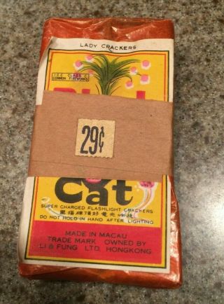 Vintage Black Cat Macau Label Lady Firecrackers 2 Pack 29 Cents