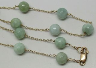 Vintage Solid 14k Yellow Gold Jade Ball 17 - 3/4 " Necklace - 15.  6 Grams