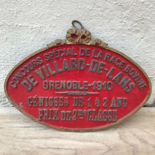 French Vintage Agriculture Plaque Trophy Award Animals Prize Sign 1910 07061824