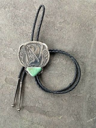 Vintage Sterling Silver And Turquoise Bolo Tie