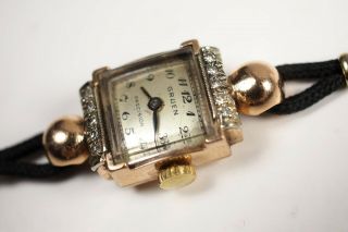 Vtg Gruen solid 14K Rose Gold Diamond Ladies Watch veri - thin Precision as - is 2