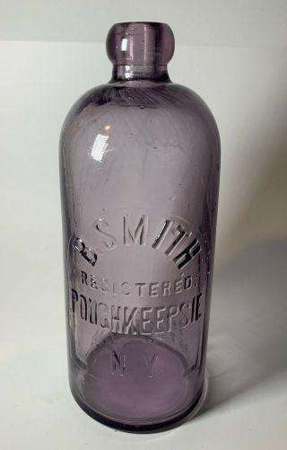 Vtg Antique Hutch Blob Soda Bottle Purple Amethyst Ny B.  Smith Poughkeepsie Beer