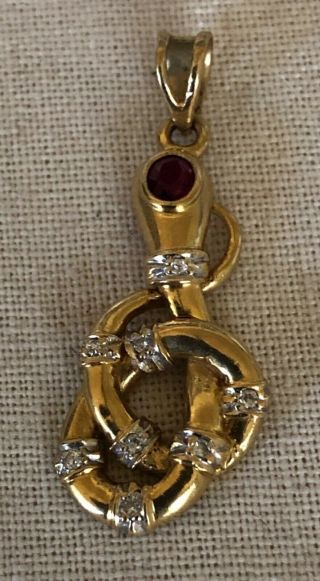 Vintage 18k Gold Diamond Ruby Coiled Snake Pendant