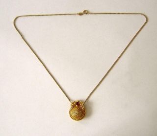 A Vintage High Carat Indian Gold & Cabochon Ruby Pendant On A 9ct Gold Necklace