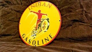 Vintage Indian Gasoline Porcelain Spirit Gas Motorcycle Service Pump Plate Sign