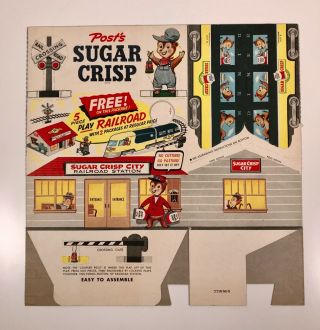 Vintage Post Sugar Crisp Bear Railroad Station Cereal Box Kids Food Advertising 2