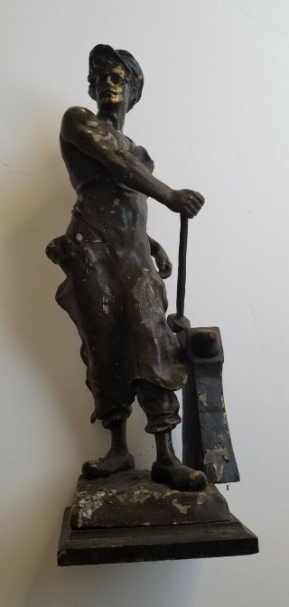 Vintage Cast Metal Industrial Figure Hammer Anvil Newel Post Light