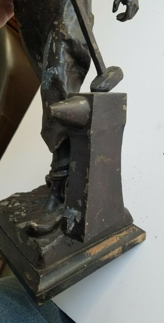 Vintage cast metal industrial figure hammer anvil newel post light 4