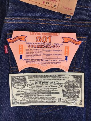 Vintage Deadstock 1980s Levi’s 701 501 Shrink To Fit US Made Jeans 27x36 Student 3