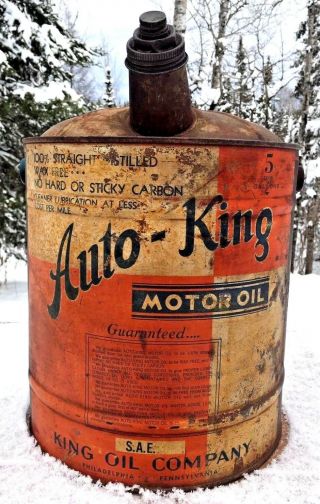 Auto King Motor Oil Can 5 Gallon Metal Pennsylvania Usa Vintage