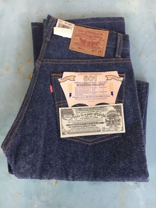 Vintage Deadstock 1980s Levi’s 501xx Shrink To Fit Made In Usa Denim Jeans 27x36
