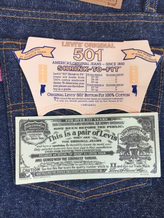 Vintage Deadstock 1980s Levi’s 501XX Shrink To Fit Made In USA Denim Jeans 27x36 2
