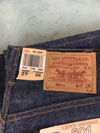Vintage Deadstock 1980s Levi’s 501XX Shrink To Fit Made In USA Denim Jeans 27x36 3