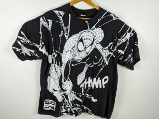 Vintage 1993 Marvel Spiderman All Over Print Comic Shirt Embosssed Tee Rare