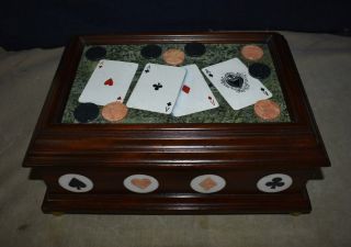 RARE MAITLAND SMITH STONE BOX,  GAMES,  CARDS,  POKER CHIPS,  VEGAS - W/HINGED COVER 2