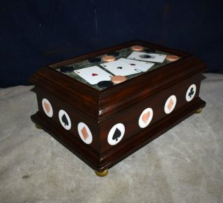 RARE MAITLAND SMITH STONE BOX,  GAMES,  CARDS,  POKER CHIPS,  VEGAS - W/HINGED COVER 3