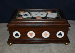 RARE MAITLAND SMITH STONE BOX,  GAMES,  CARDS,  POKER CHIPS,  VEGAS - W/HINGED COVER 4