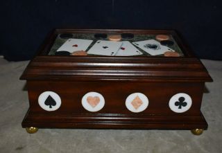 RARE MAITLAND SMITH STONE BOX,  GAMES,  CARDS,  POKER CHIPS,  VEGAS - W/HINGED COVER 5
