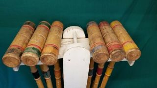 VINTAGE SOUTHBEND CROQUET LAWNPLAY SET WITH STAND 9 WICKETS 6 MALLETS 5 BALLS 5