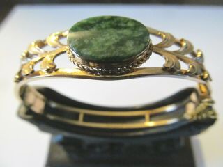 VINTAGE VAN DELL ' s GOLD FILLED 12K w/LARGE NEPHRITE JADE STONE BANGLE BRACELET 2