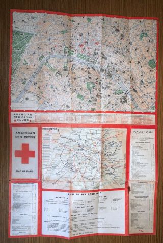 World War 2 Ww2 Wwii American Red Cross Map Of Paris For Military Soldiers