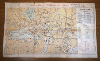World War 2 Ww2 Wwii American Red Cross Map Of London For Soldiers Clubs