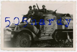 Wwii Us Gi Photo - 346th Quartermaster Gis On Armored Half Track Named Lucky