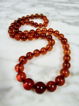 Vintage Antique Baltic Honey Cognac Amber Round Bead Necklace 17 " 15.  4 Grams