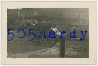 Wwii Us Gi Photo - Sherman Tank & Wrecker Roll Towards The Front On Cobblestone