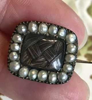 Antique Georgian 9ct Gold Seed Pearl Woven Hair Mourning /memorial Brooch /pin