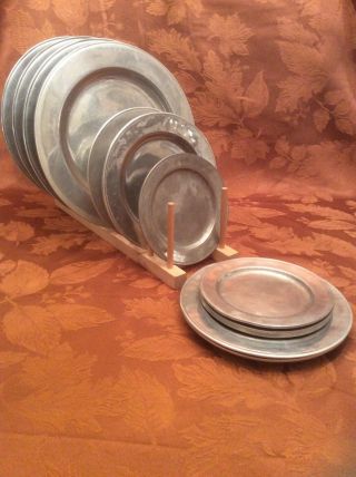 Vintage Wilton Pewter Plates Set Of 12 - 4 Dinner 4 Salad 4 Bread And Butter