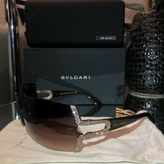 Bvlgari Sunglasses 6038 - B Swarovski Crystal Gold Brown Shield Rare