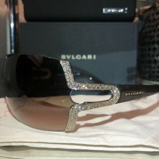 Bvlgari Sunglasses 6038 - B Swarovski Crystal Gold Brown Shield RARE 2