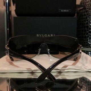 Bvlgari Sunglasses 6038 - B Swarovski Crystal Gold Brown Shield RARE 8