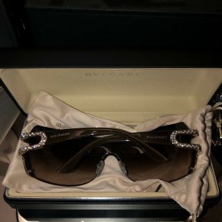 Bvlgari Sunglasses 6038 - B Swarovski Crystal Gold Brown Shield RARE 9
