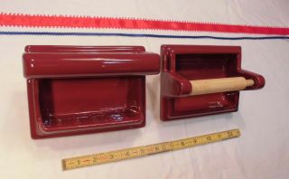 Vintage Burgundy 6 pc.  Ceramic Bathroom Fixture Set,  Soap Dishes,  TP Holder, 6