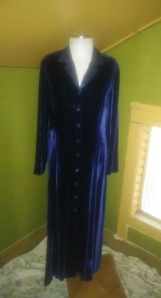 Vintage Laura Ashley Blue Velvet Silk Long Dress Sz 12 Victorian Goth Steampunk