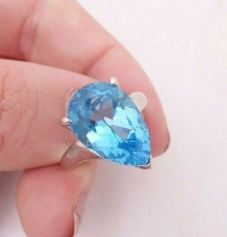 Fine 9ct/9k White Gold Large Pear Drop Blue Topaz Ring,  375