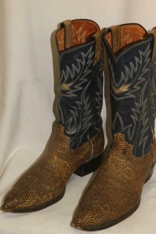Rare Exotic Skin Justin Mens Size 10 1/2 D Western Cowboy Boots Rodeo Vintage