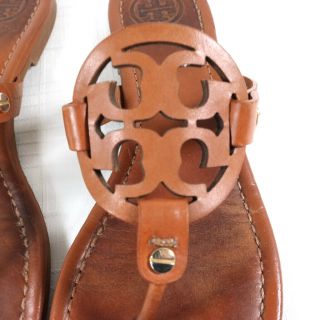 Tory Burch Miller Sandals Vintage Vachetta Tan Brown Leather Womens 8.  5 Big Logo 2