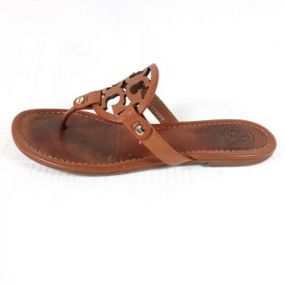Tory Burch Miller Sandals Vintage Vachetta Tan Brown Leather Womens 8.  5 Big Logo 4