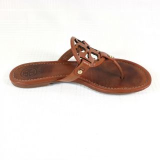 Tory Burch Miller Sandals Vintage Vachetta Tan Brown Leather Womens 8.  5 Big Logo 5