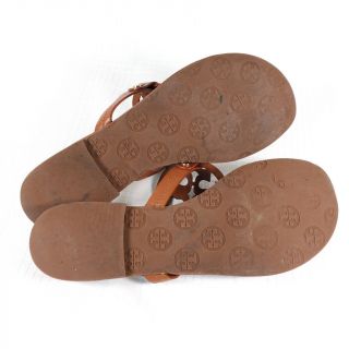 Tory Burch Miller Sandals Vintage Vachetta Tan Brown Leather Womens 8.  5 Big Logo 7