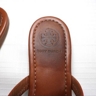 Tory Burch Miller Sandals Vintage Vachetta Tan Brown Leather Womens 8.  5 Big Logo 8