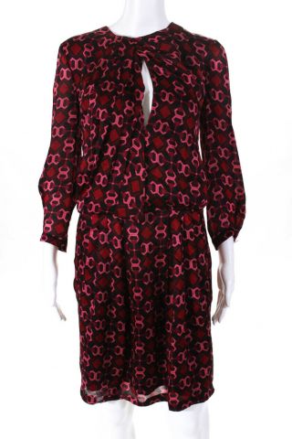 Gucci Womens Vintage Silk Long Sleeve Printed Dress Red Size 40 Italian