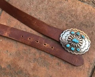 Vtg Navajo Turquoise Sterling Silver Belt Buckle Old Pawn Native Fred Harvey 2